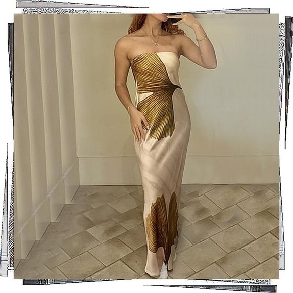 NWT! Anthropologie The Fleur Strapless Satin Maxi Slip Dress Size XL 🟤 - Picture 3 of 8